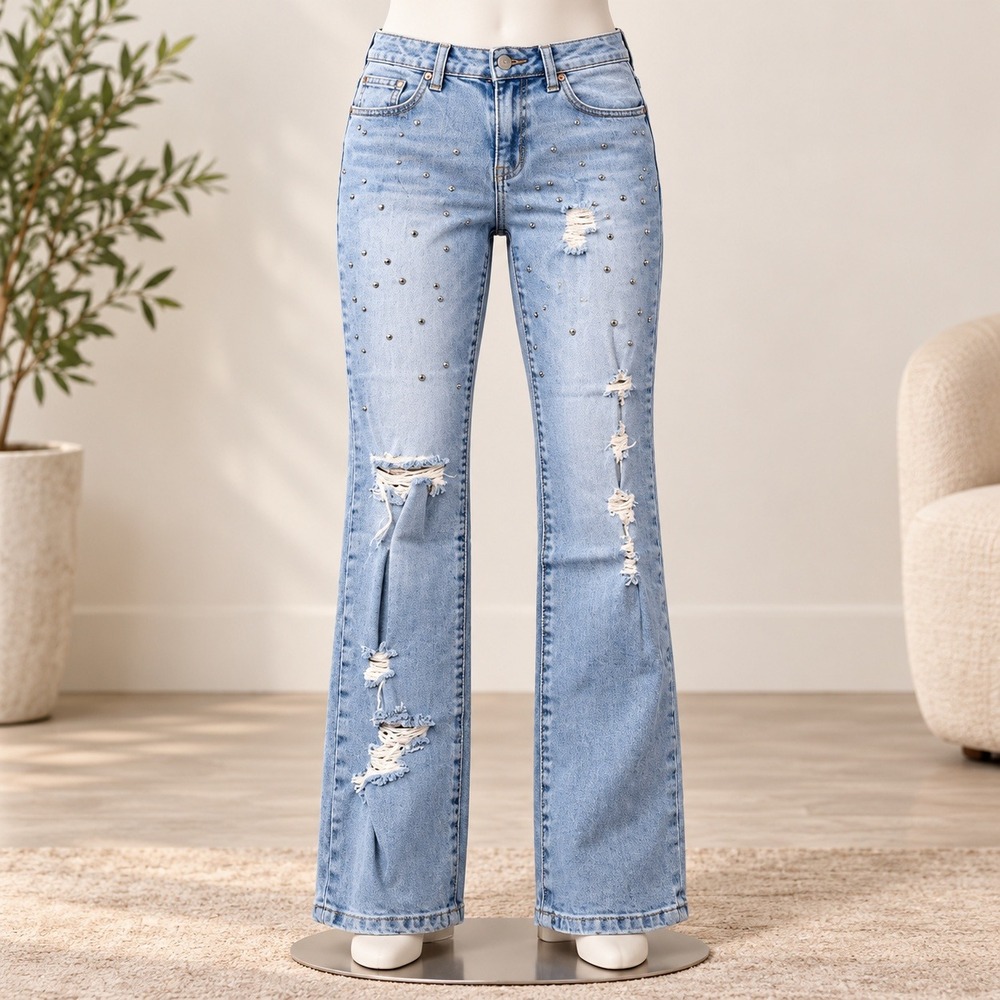 Velvet Heart Denim Jeans Womens 25 Blue Studded Distressed Straight Leg